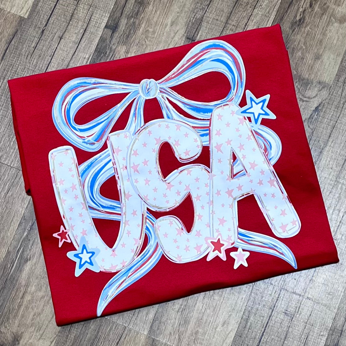 USA Doodle Bow Red Short Sleeve