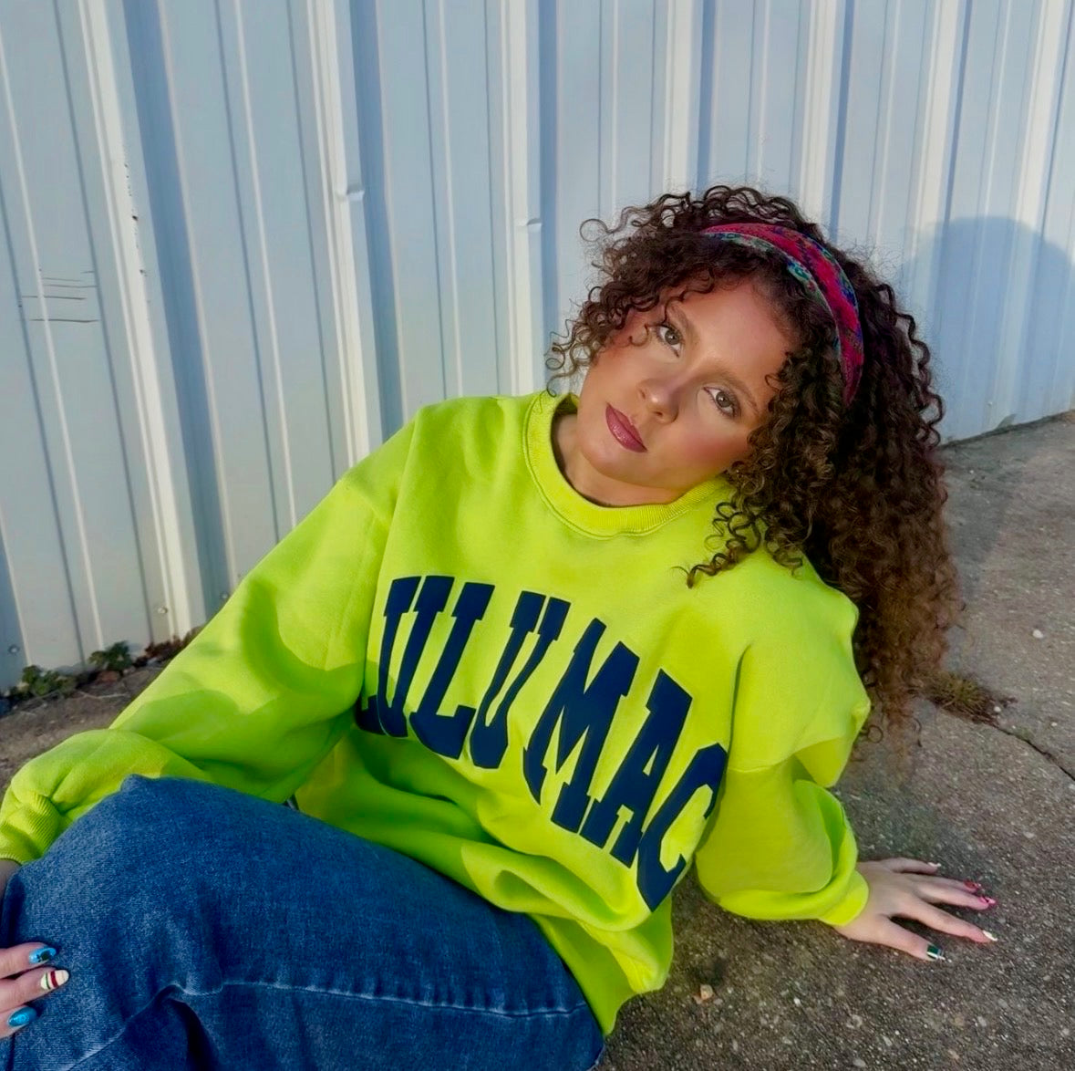 Lulu Mac Sweatshirt Chartruese with Deep Blue Puff