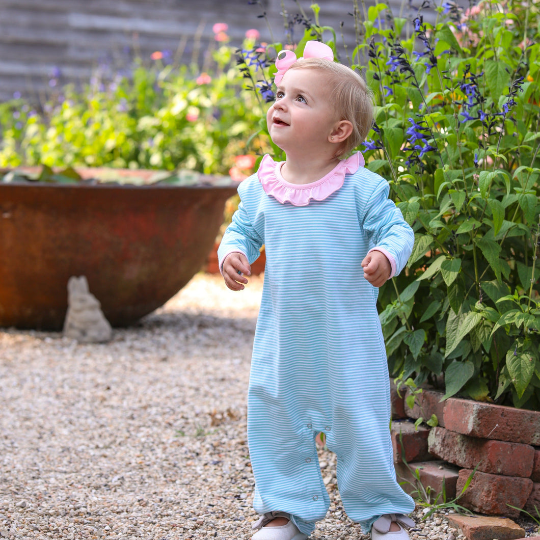 Emily Romper- Mint Stripe & Pink