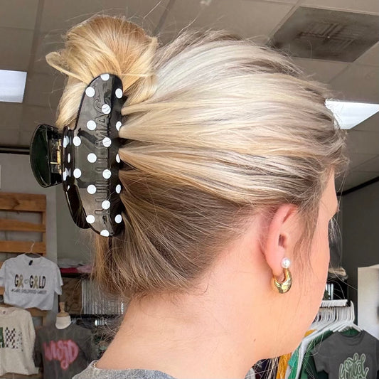 Lulu Mac Hair Clip Black White Polka Dot