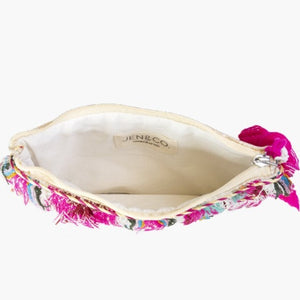 Faith Printed Beige & Pink Cotton Pouch w/Fringe