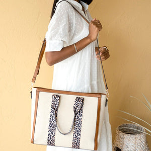 Haley Canvas Tote w/ Contrast Straps