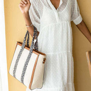Haley Canvas Tote w/ Contrast Straps