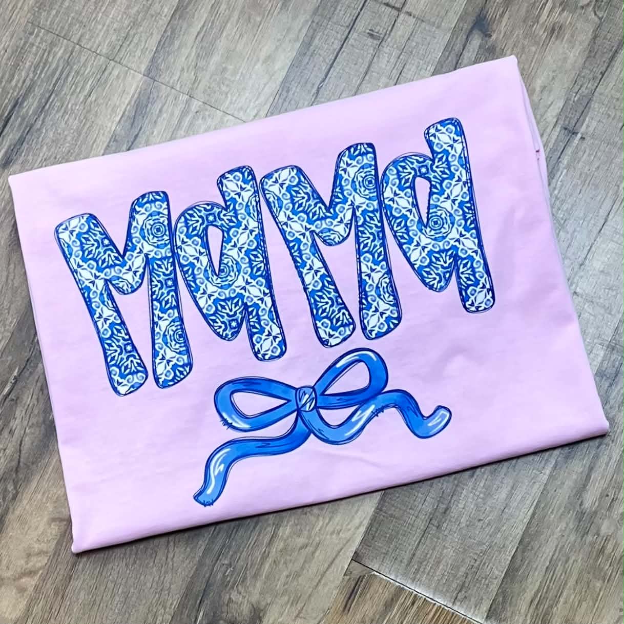 Mama Blue Pattern Pink Short Sleeve
