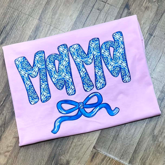 Mama Blue Pattern Pink Short Sleeve