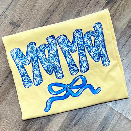 Mama Blue Pattern Butter Short Sleeve
