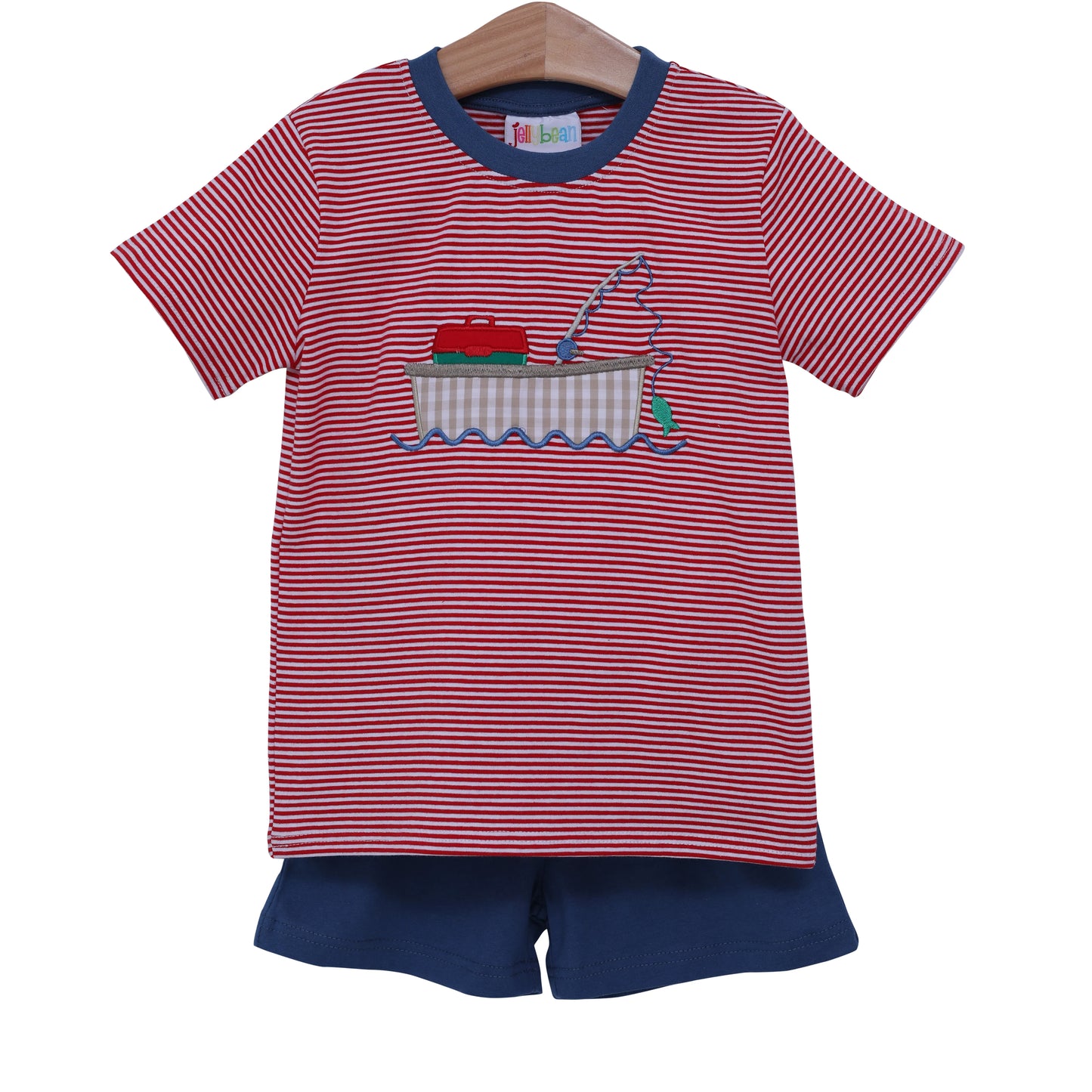 Fishing Boat Applique Short Set Jellybean