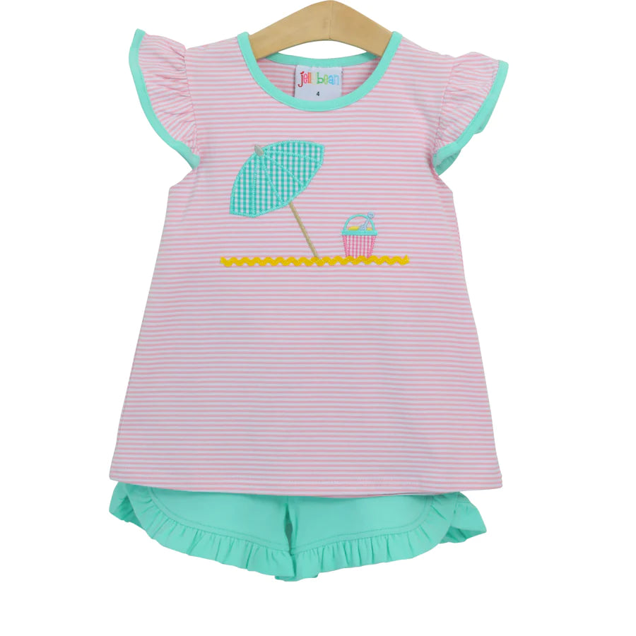 Beach Applique Flutter Girl Short Set Jellybean