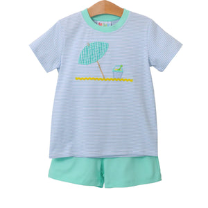 Beach Applique Boy Short Set Jellybean