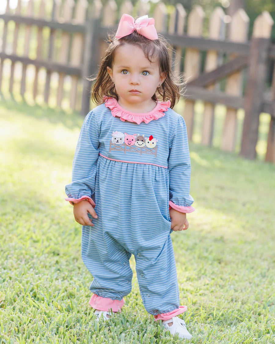 Farm Friends Ruffled Long Romper
