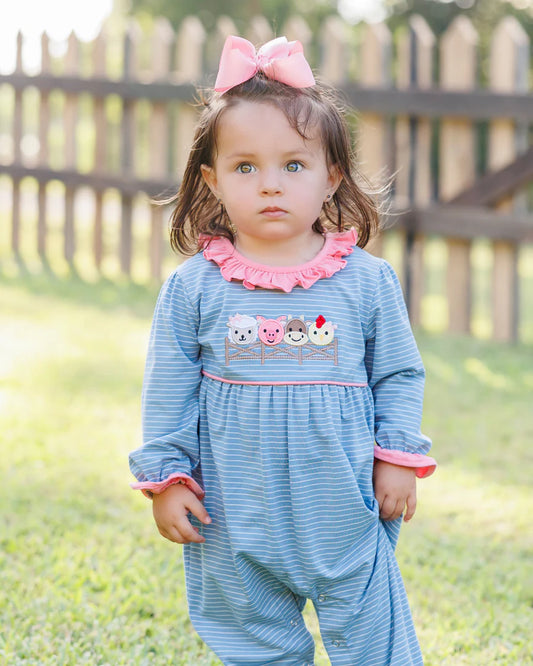 Farm Friends Ruffled Long Romper