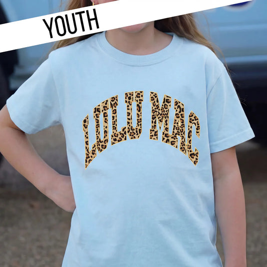 Lulu Mac Youth T-Shirt Light Blue Leopard