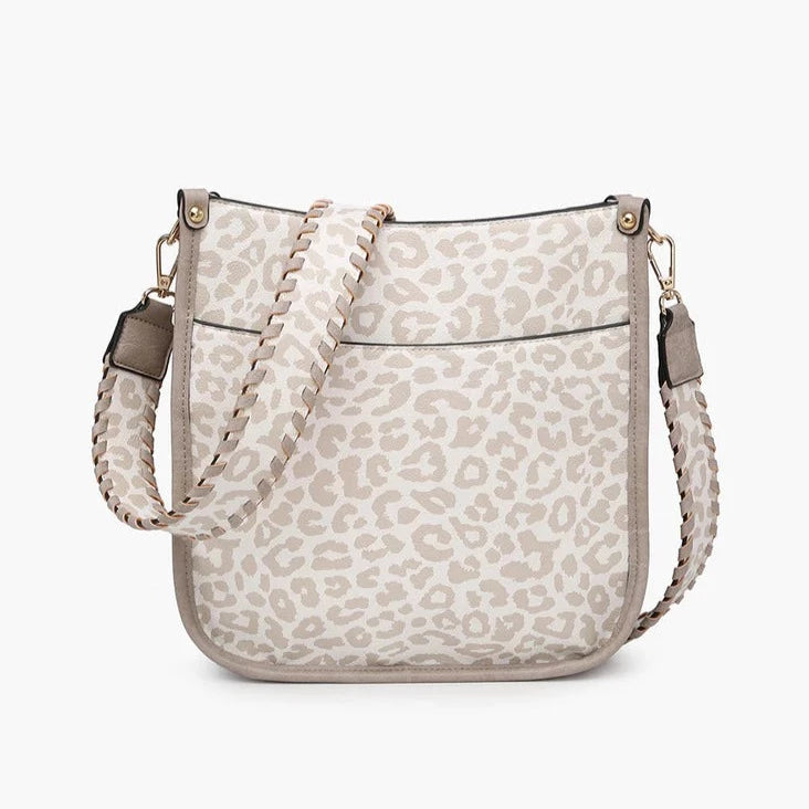Posie Crossbody w/ Guitar Strap- Cheetah Lt. Grey