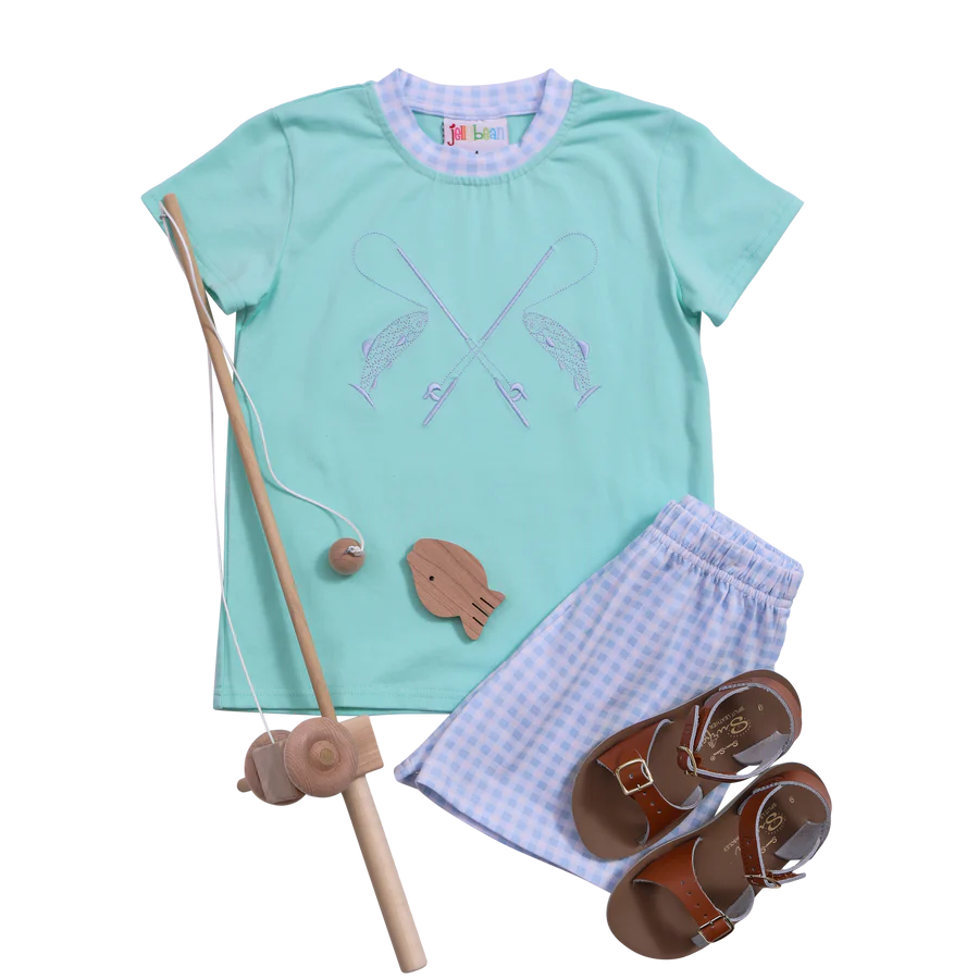 Fishing Embroidery Boy Short Set