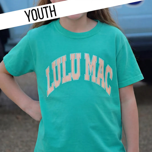 Lulu Mac Youth T-Shirt Island Green with Stripe Cream Sickle