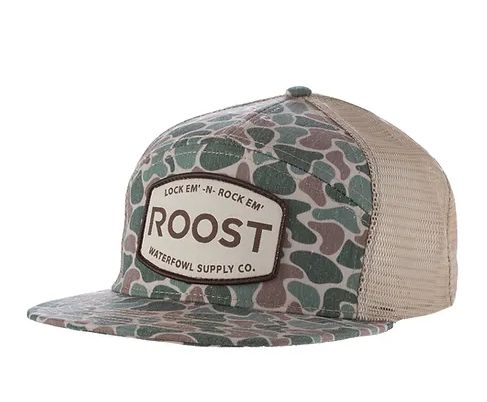 Roost 7 Panel Hat Camo Woven Logo Patch