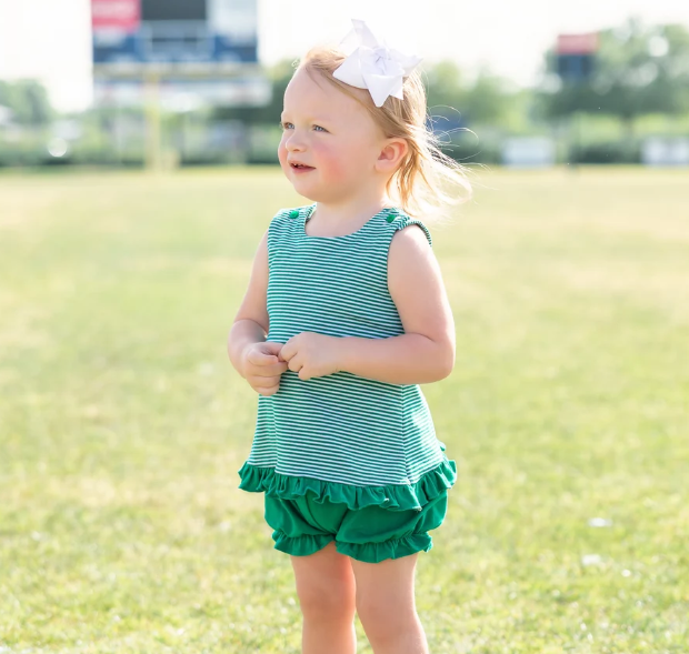Jellybean Green Stripe Swing Back Bloomer Set