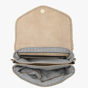 Sloane Flapover Brick Crossbody w/ Whipstitch and Tassel
