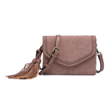Load image into Gallery viewer, Sloane Flapover Mauve Crossbody w/ Whipstitch and Tassel