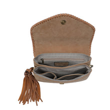 Load image into Gallery viewer, Sloane Flapover Mauve Crossbody w/ Whipstitch and Tassel