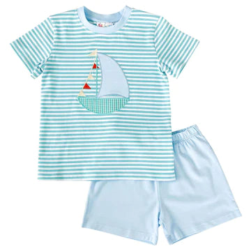 Sailboat Applique Boy Short Set Jellybean
