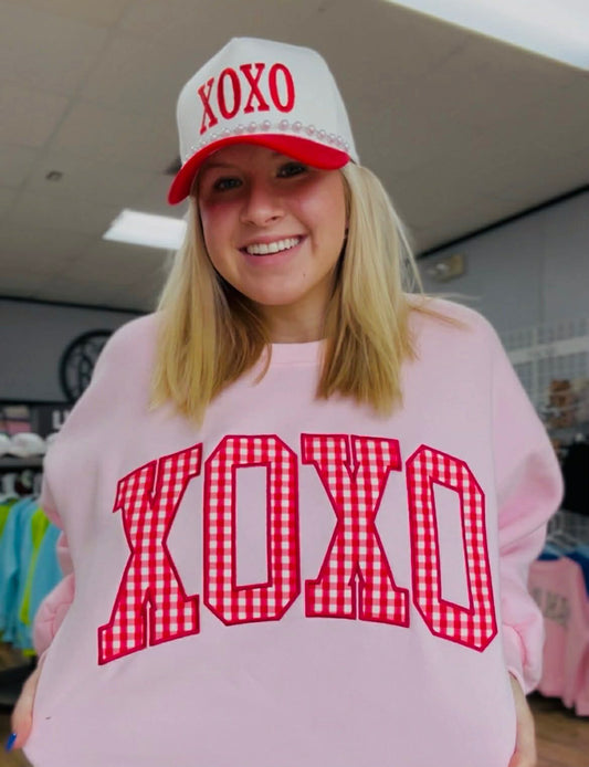 Lulu Mac Sweatshirt XOXO Pink with Red Gingham