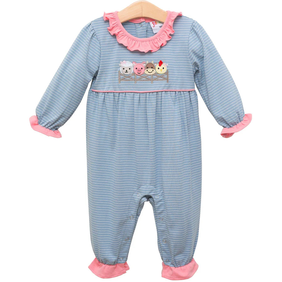 Farm Friends Ruffled Long Romper