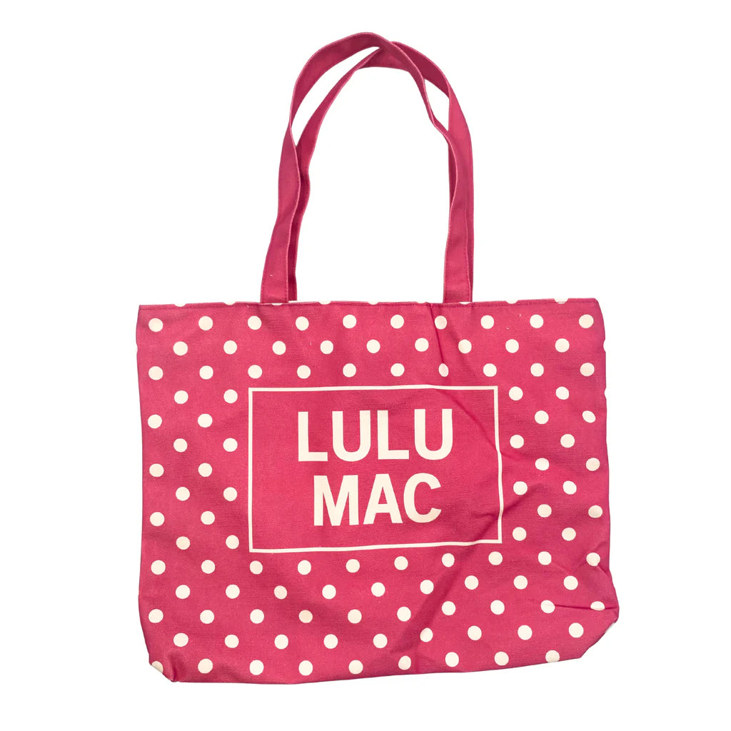 Lulu Mac Canvas Tote Hot Pink White Dot