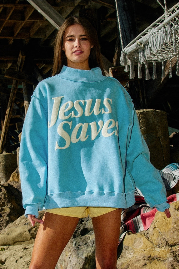 Jesus Saves Baby Blue Mock Neck