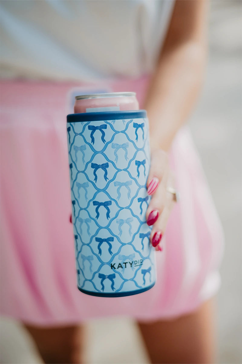 Slim Can Koozie Blue Bows