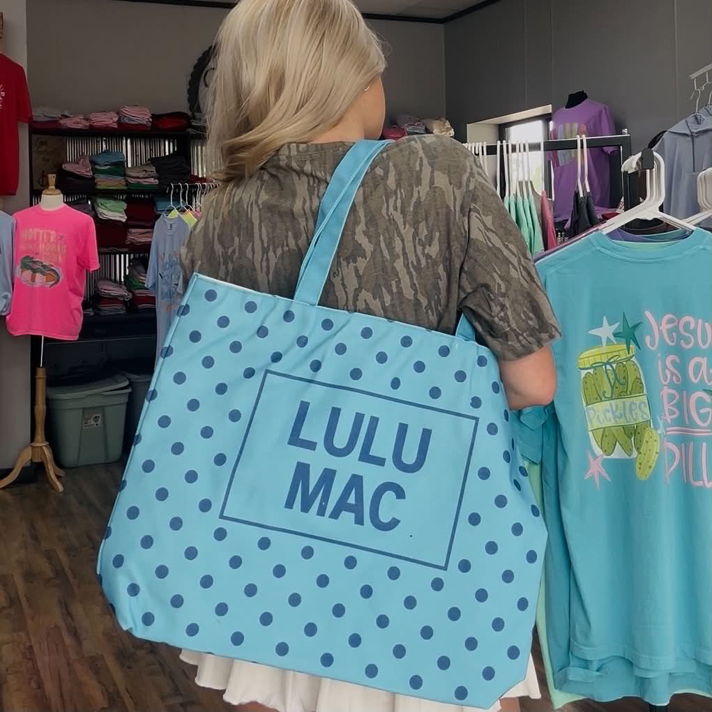 Lulu Mac Canvas Tote Aqua Blue Dot