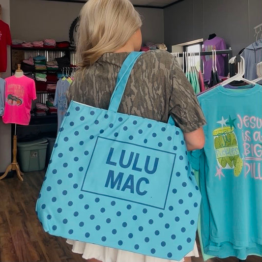 Lulu Mac Canvas Tote Aqua Blue Dot