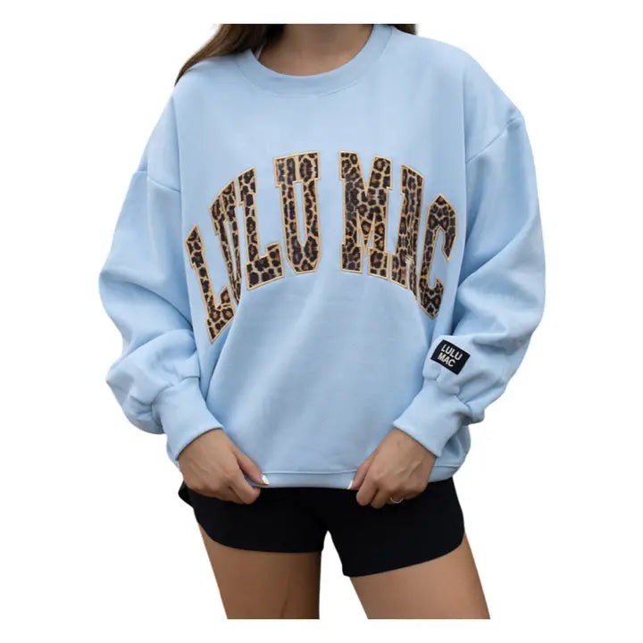 Lulu Mac Sweatshirt Light Blue with Leopard