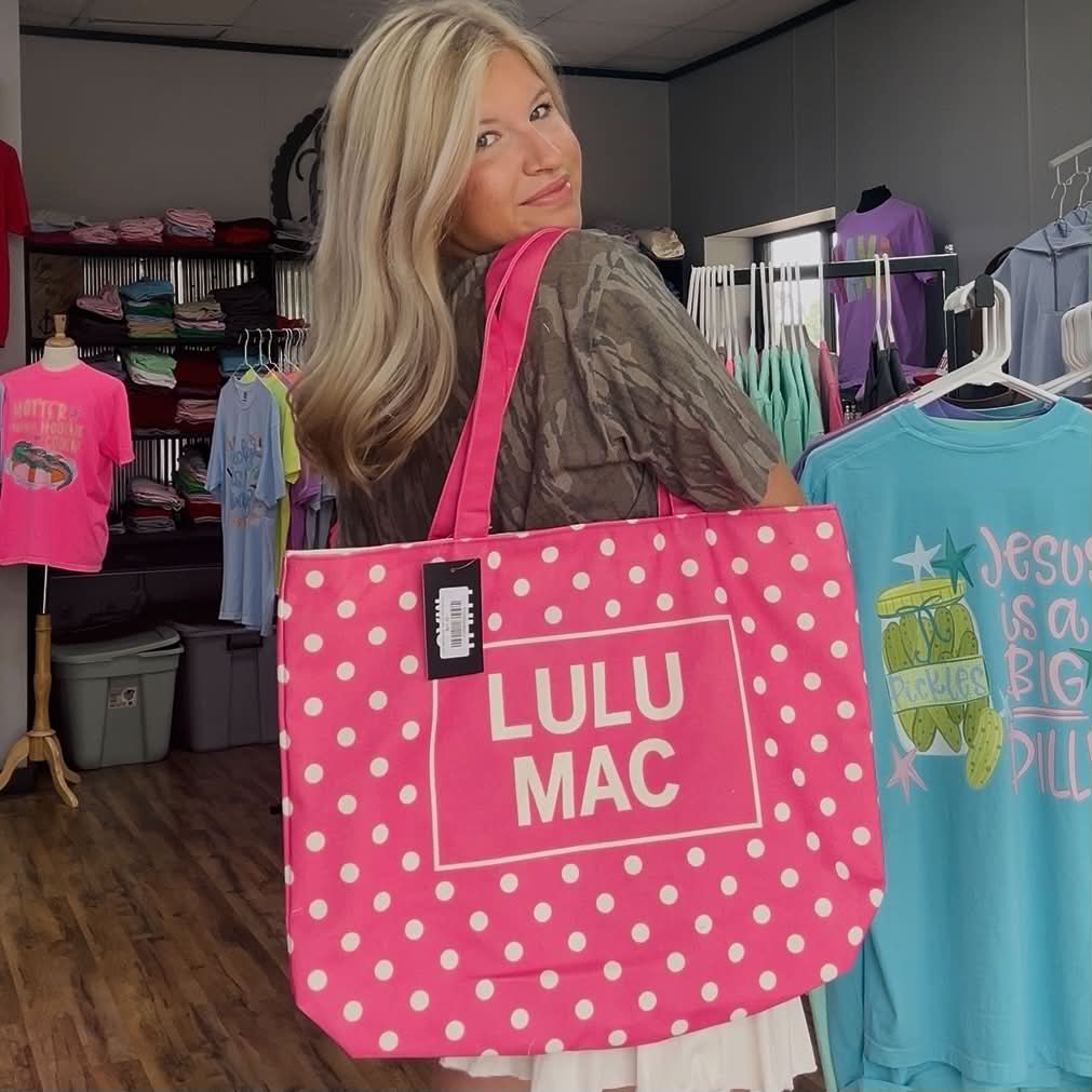 Lulu Mac Canvas Tote Hot Pink White Dot