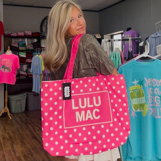 Lulu Mac Canvas Tote Hot Pink White Dot