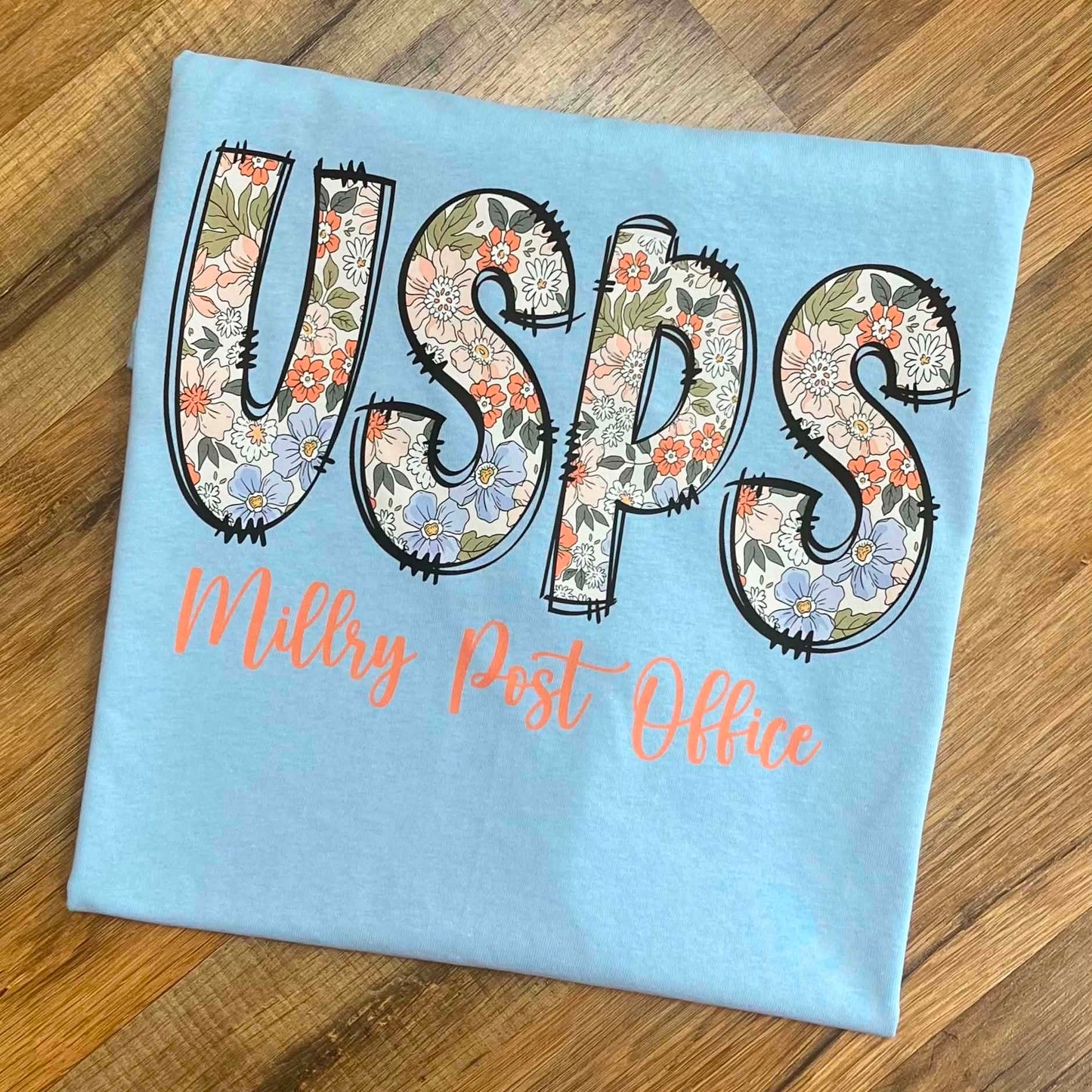 USPS Millry Coral Floral Blue Short Sleeve