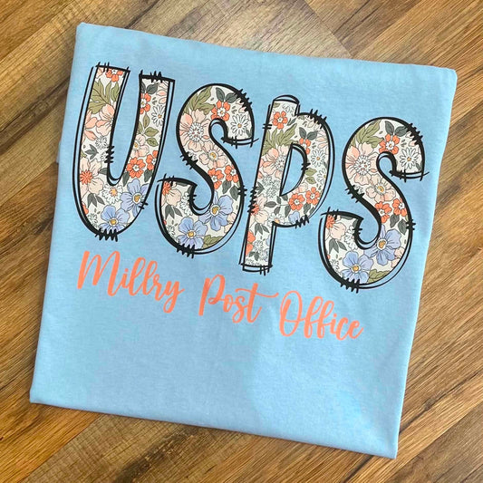 USPS Millry Coral Floral Blue Short Sleeve