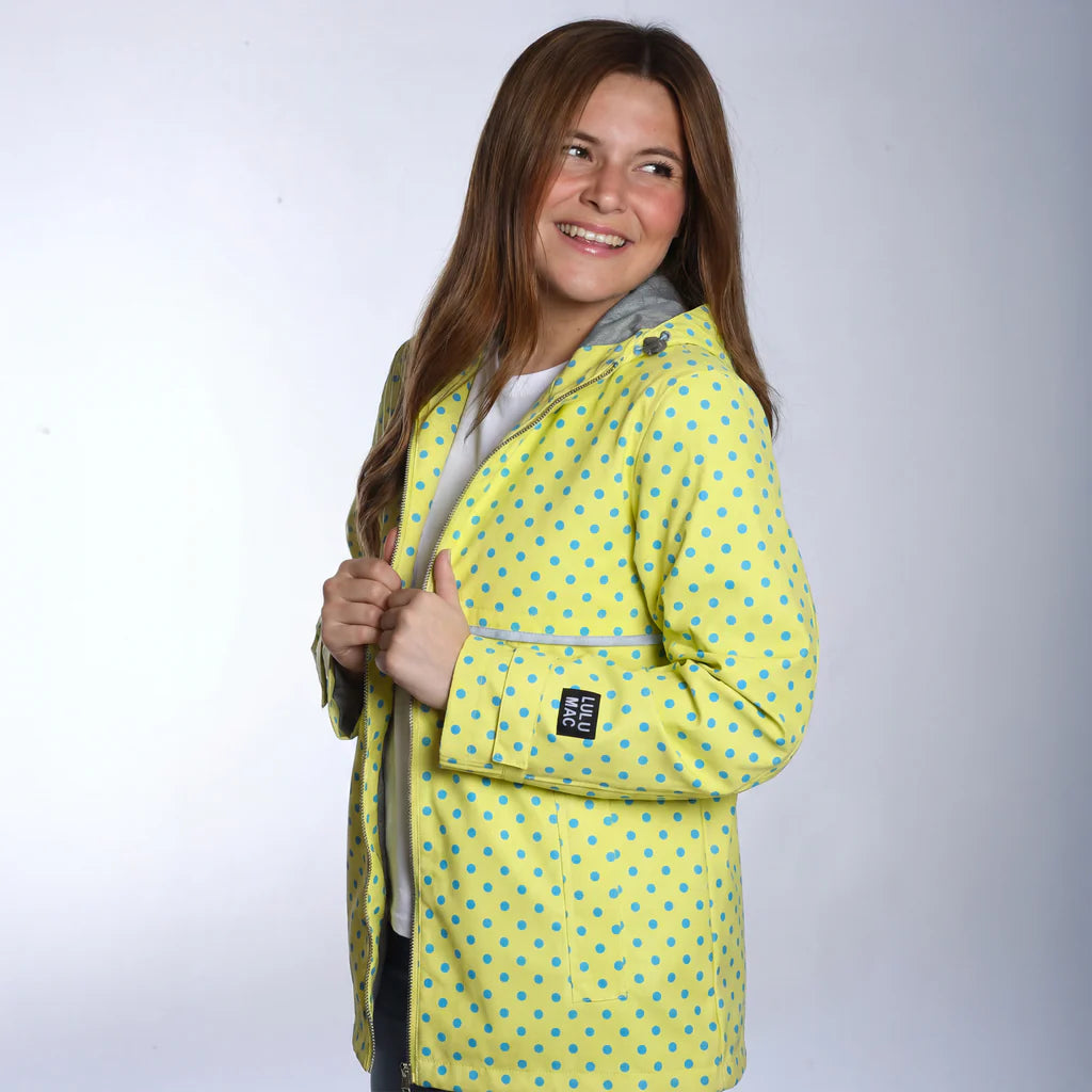 Lulu Mac Rain Jacket Yellow with Blue Dots