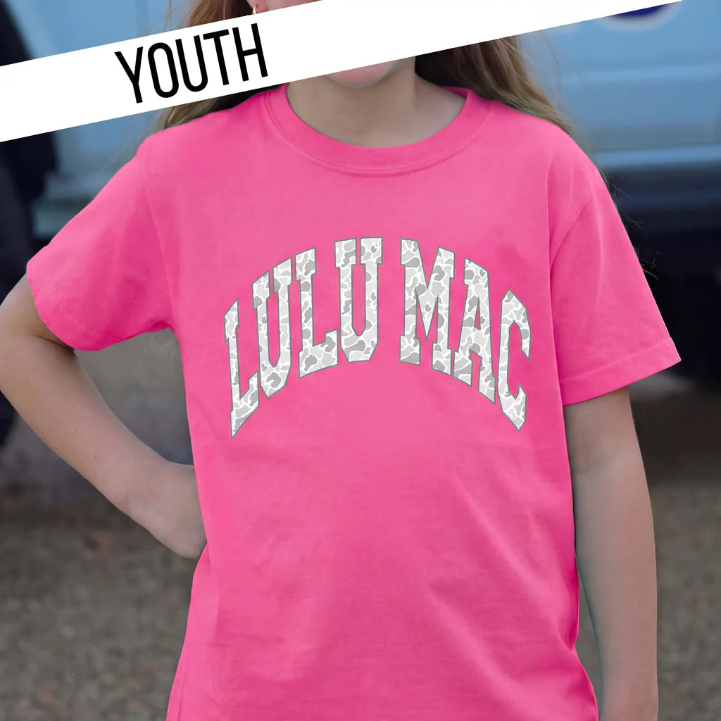 Lulu Mac Youth T-Shirt Neon Pink Camo