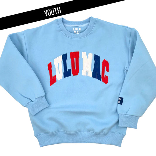 Lulu Mac YOUTH Sweatshirt Light Blue With Red, White, Navy Stitch