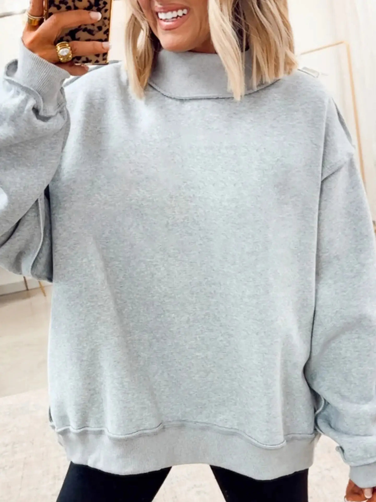 Mock Neck Reversible Light Grey
