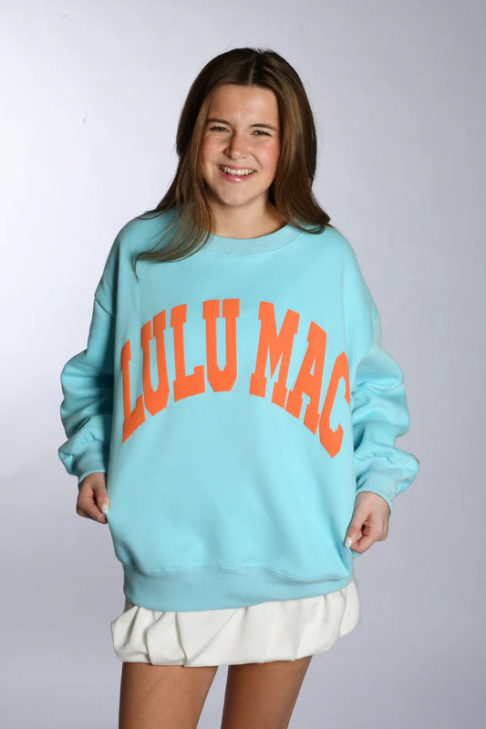 PREORDER Lulu Mac Sweatshirt Blue with Coral Puff