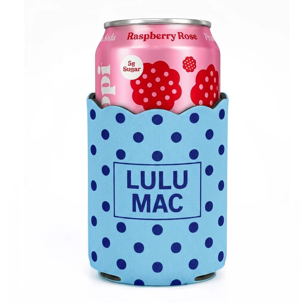 Lulu Mac Light Blue Koozie Navy Dots