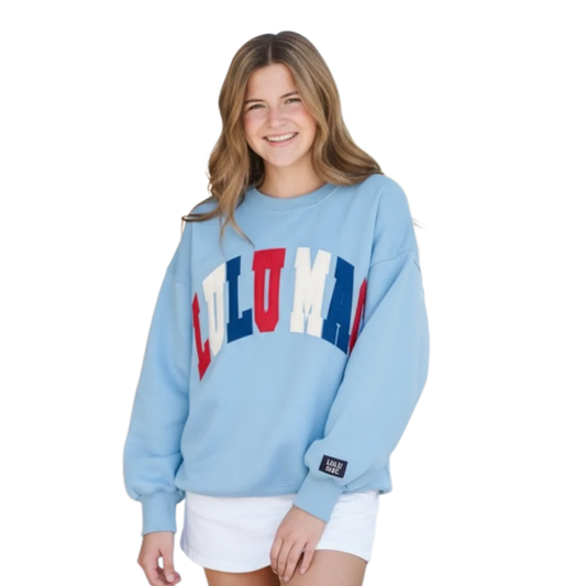 Lulu Mac Sweatshirt Blue with Red, White, Navy Stitch
