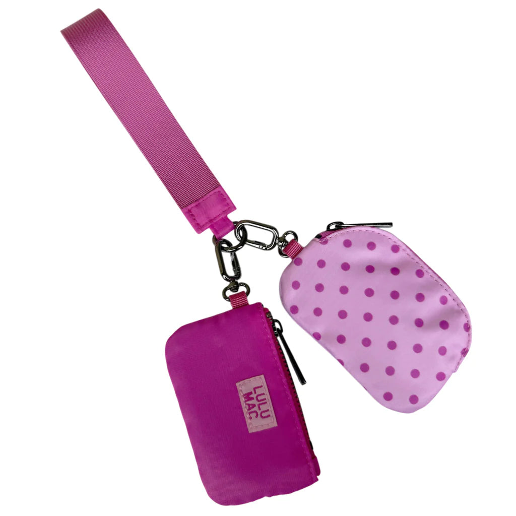Lulu Mac Double Pouch Wristlet Pink/HotPink Dots