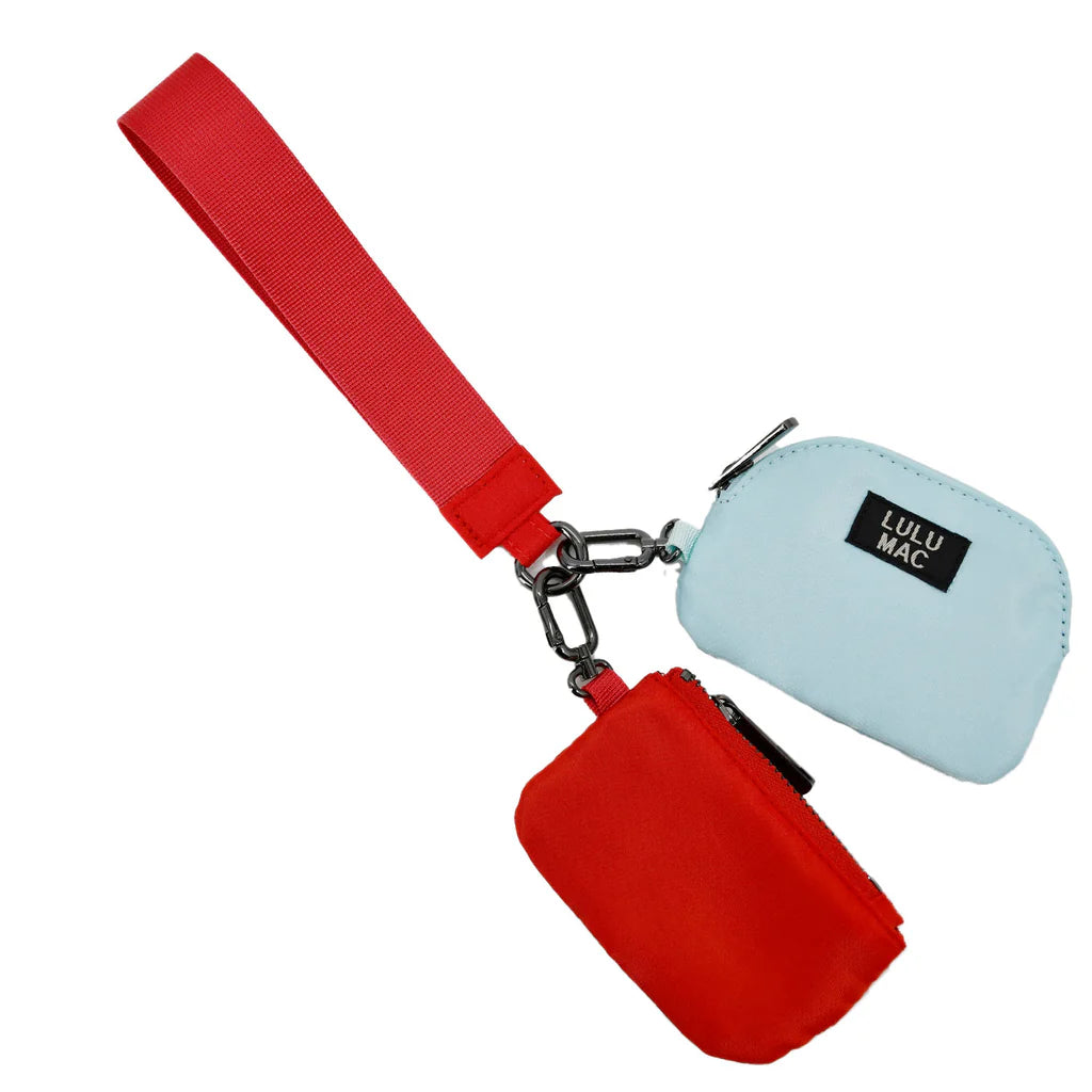 Lulu Mac Double Pouch Wristlet Red/Lt Blue