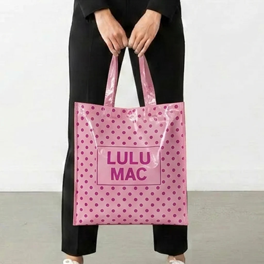 Lulu Mac Reusable Tote Light Pink Hot Pink Dot