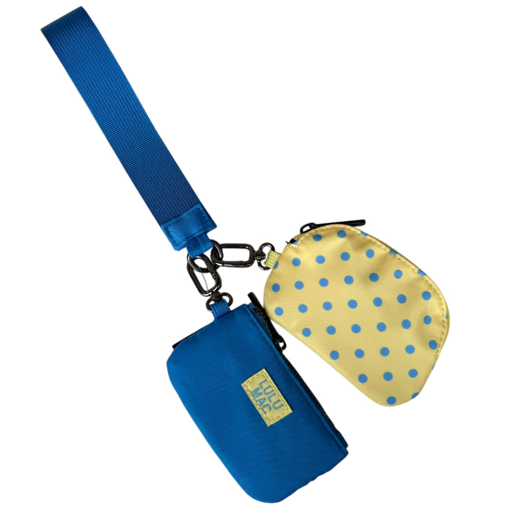 Lulu Mac Double Pouch Wristlet Butter/Blue Dots