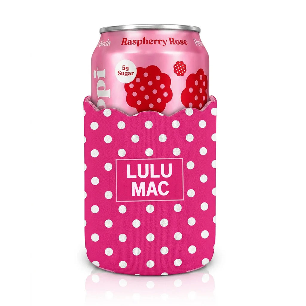 Lulu Mac Hot Pink Koozie White Dots