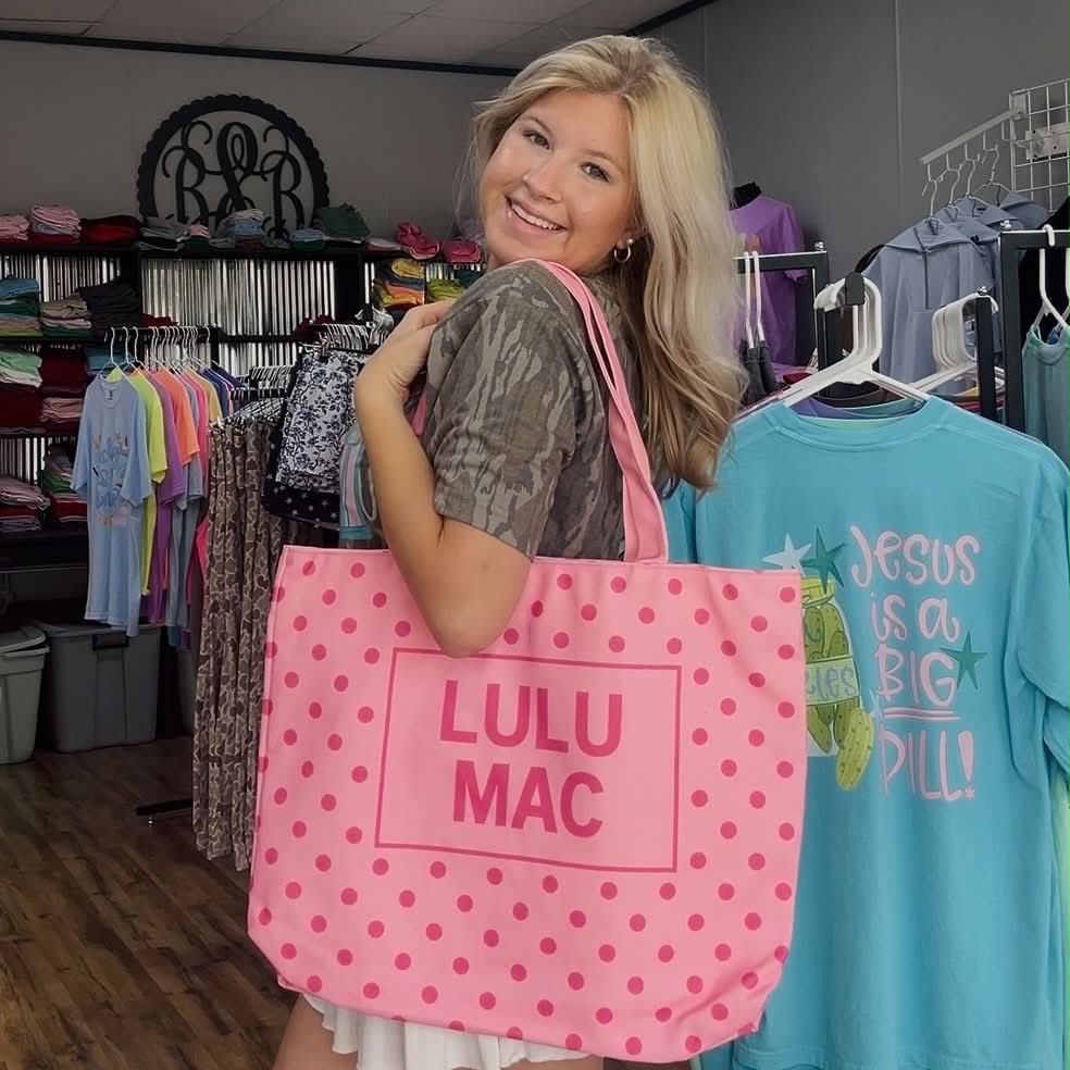 Lulu Mac Canvas Tote Light Pink Hot Pink Dot
